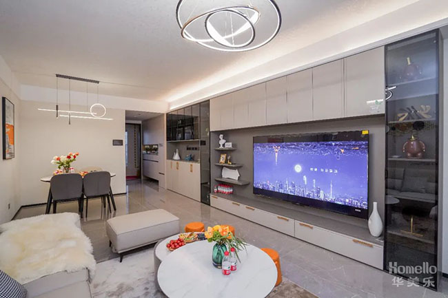 108㎡三居，設(shè)計橫廳實木一體柜，體驗簡約實用的奶油風(fēng)生活